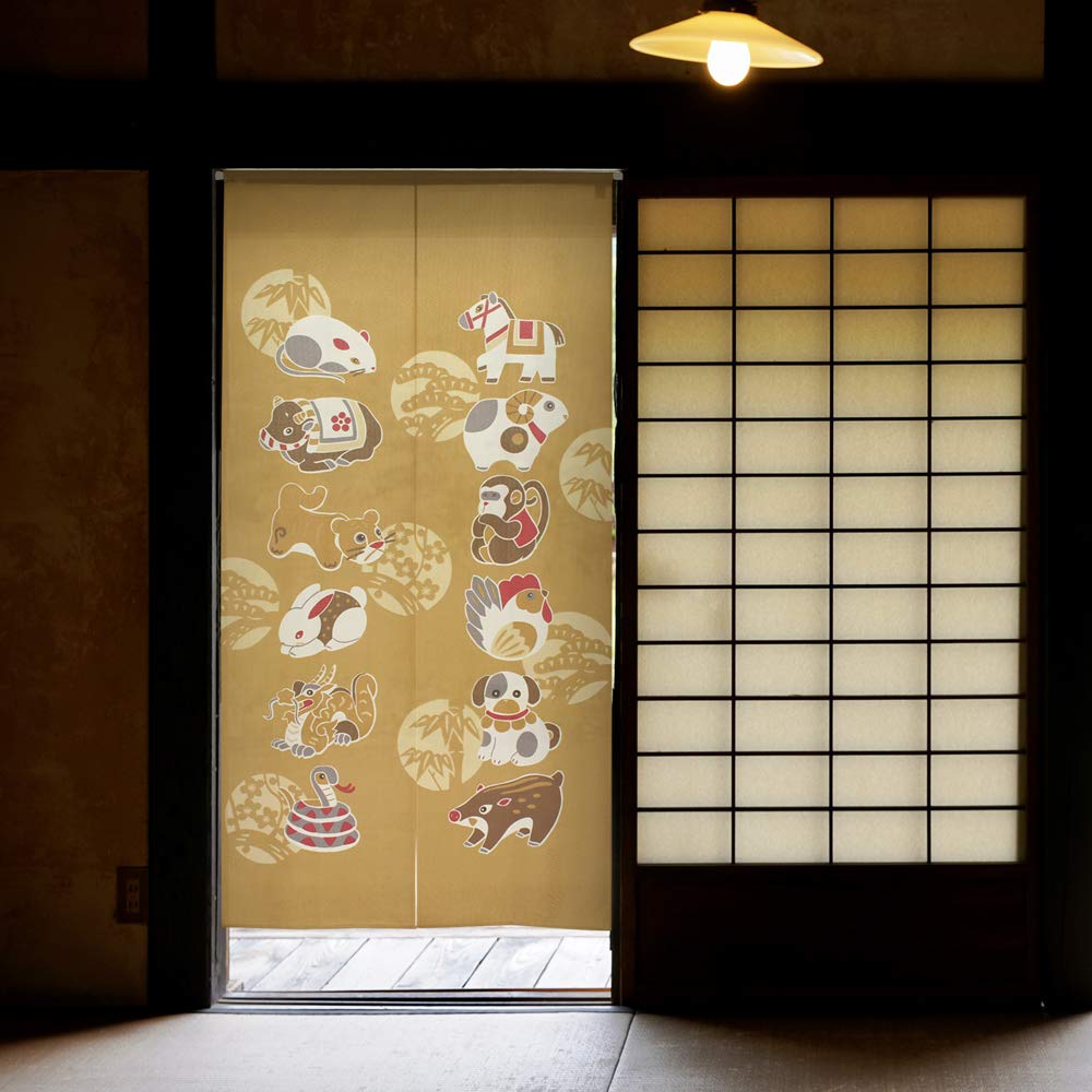 Noren Kobo Noren Chinese New Japanese 85cm Wide X 170cm Celebration 10617 Curtain, Zodiac, Year, Style, Long, Tapestry, Yellow,