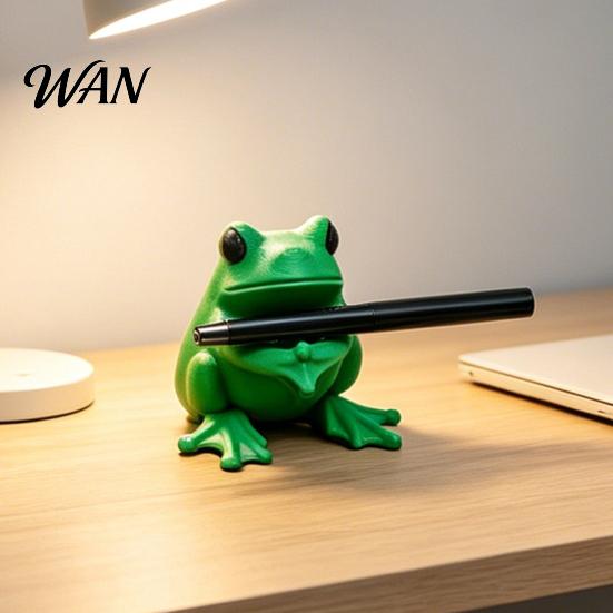 Cute Frog Desk Accessory 3D Printed Pen Holder, Bright Green Stand with Pen-Grabbing Structure, Playful Decor Anti-Slip Desktop Organizer for