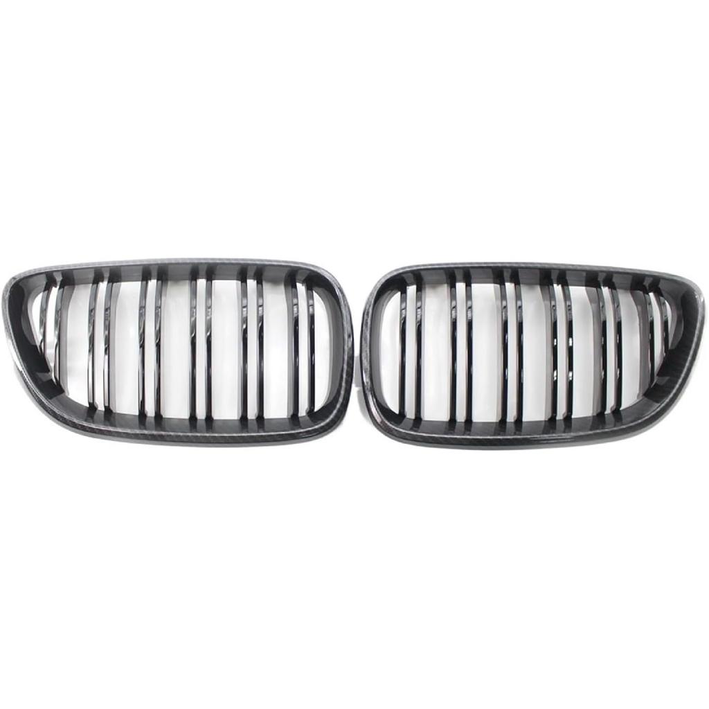 Carbon Fiber Dual Slat Front Hood Kidney Grilles Grill Compatible for BMW F22 F23 M2 2014-2018 for BMW 225i 218i 220i(Black-Carbon Fiber)