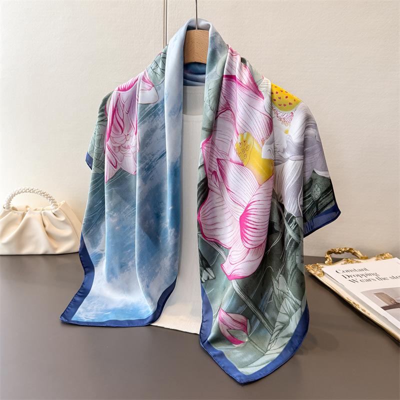 

New National Style Ink Painting Simulation Silk Printing Large Square Scarf Silk Scarf Shawl Headscarf Beach Scarf Neck Protection Scarf Scarf 90*90cm