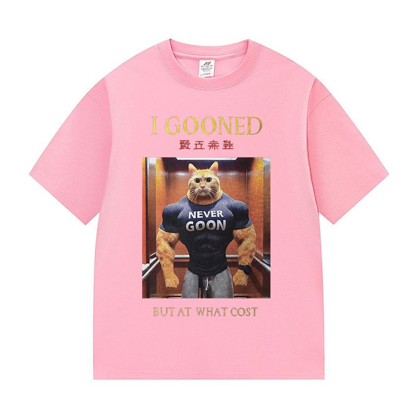 Japanese I Gooned But At What Cost Funny Cat Meme T Shirts Men's Vintage Fashion Cotton Short Sleeve T-shirt Unisex Streetwear