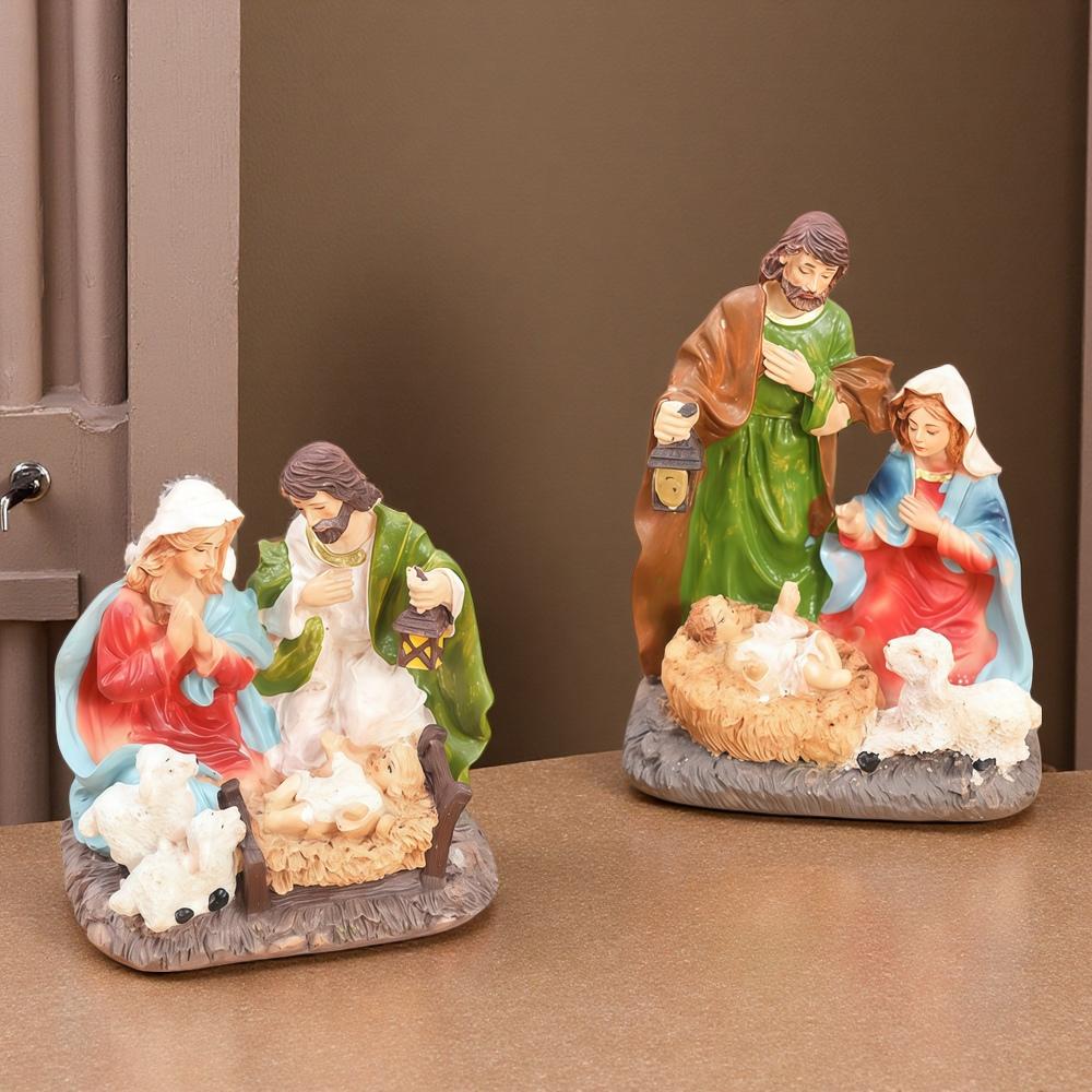 Handmade Resin Christmas Decoration - Three Family Statue with Jesus Ornament for Desktop Holiday Gift