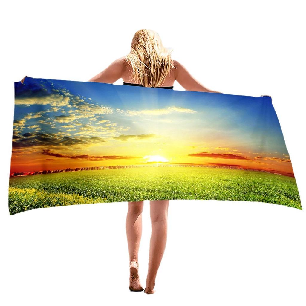 Romantic Sunrise Series Seaside Vacation Beach Towel Swimming Bath Towel Microfiber Sports Towel