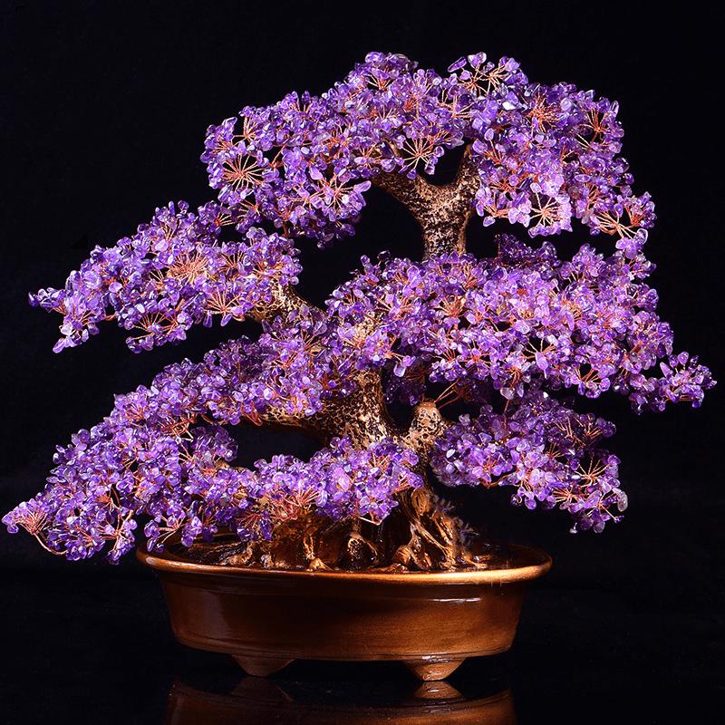Amethyst Money Tree Ornament: Purple Wealth-Attracting Home Decor Gift