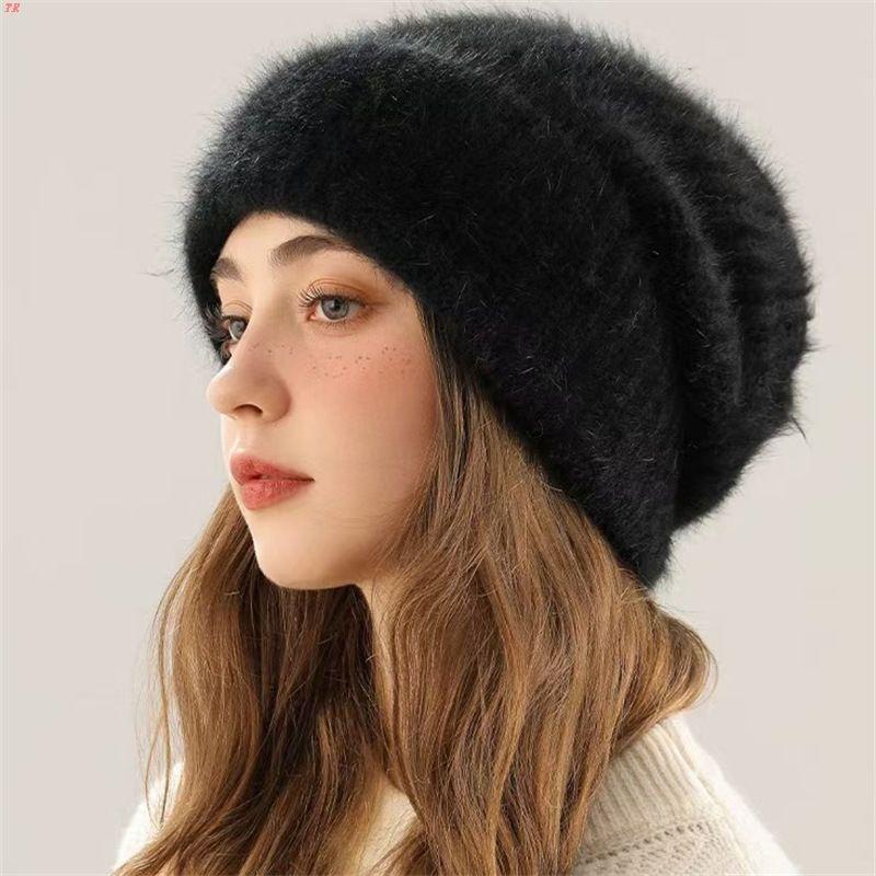 Fashion Women's Autumn and Winter Knitted Thickened Warm Thickened Women's Hat Big Head Circumference Ear Protection Plush Hat