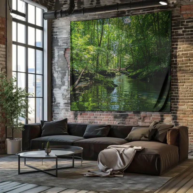 Forest Stream Scenery Tapestry Peaceful Natural Landscape Decorative Hanging Cloth