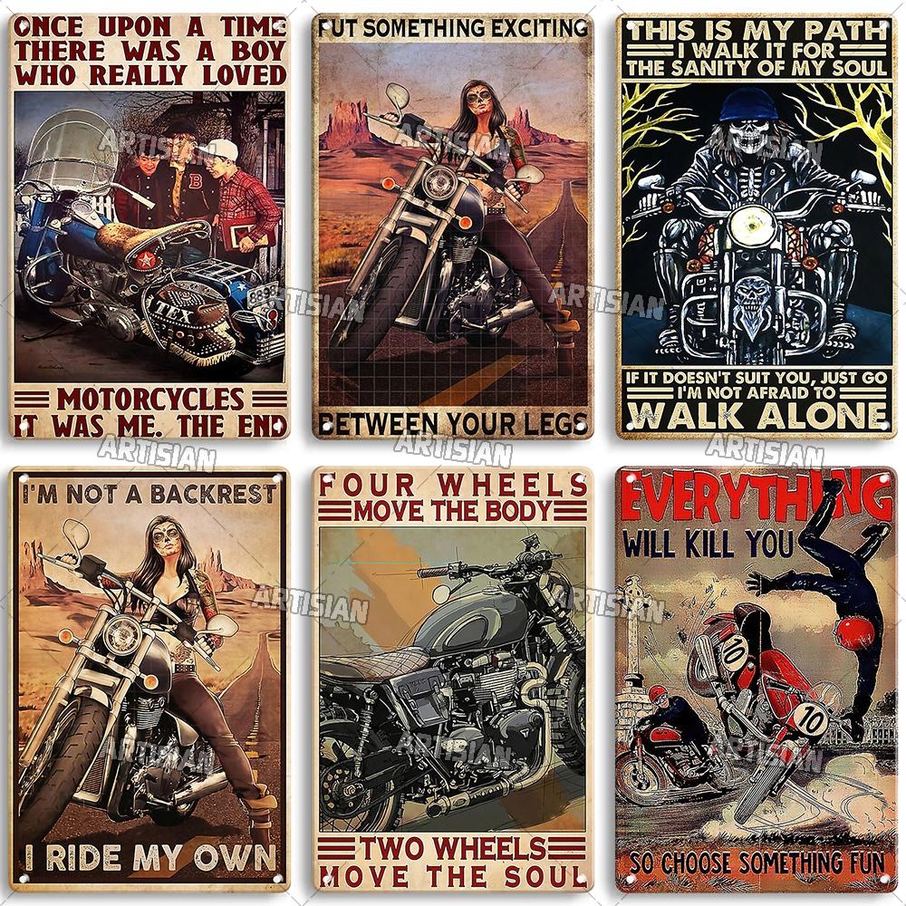 Artisian Riding Metal Plate Motorcycle Tin Sign Motorbike Decorative Poster Wall Decor Garage Bar Pub Club Hotel Cafe Kitchen