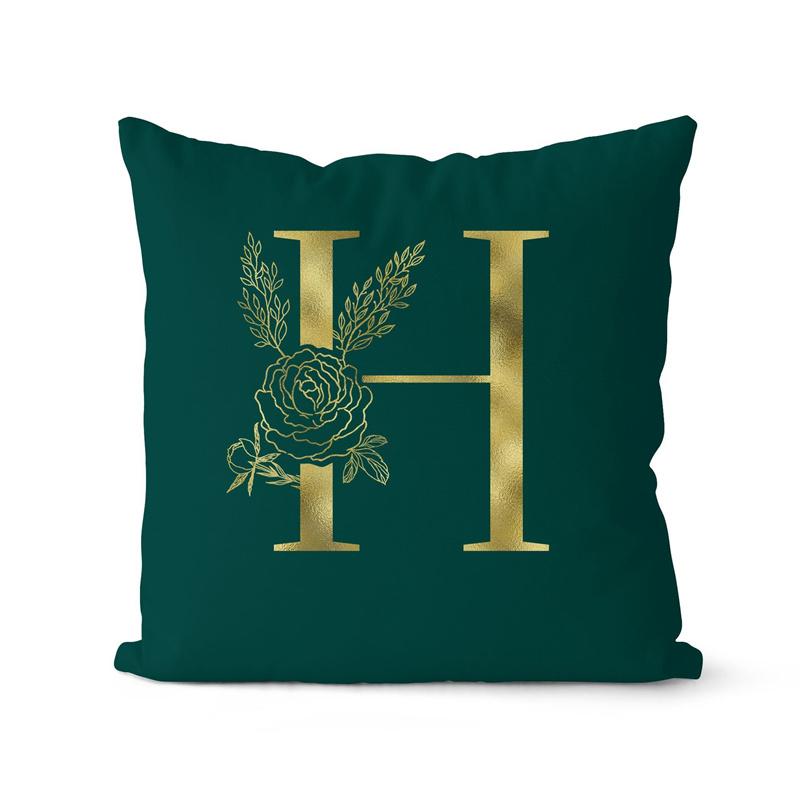 45x45cm Oro 26 Lettere Verde Federa Foglia Fiore Pianta Soggiorno Divano Ufficio Copricuscino Decorazione Casa
