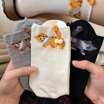 Cute Cat Socks with Balls 3D Novelty Soft Cotton Crew Socks Funny Animal Socks for Women Cats Lovers