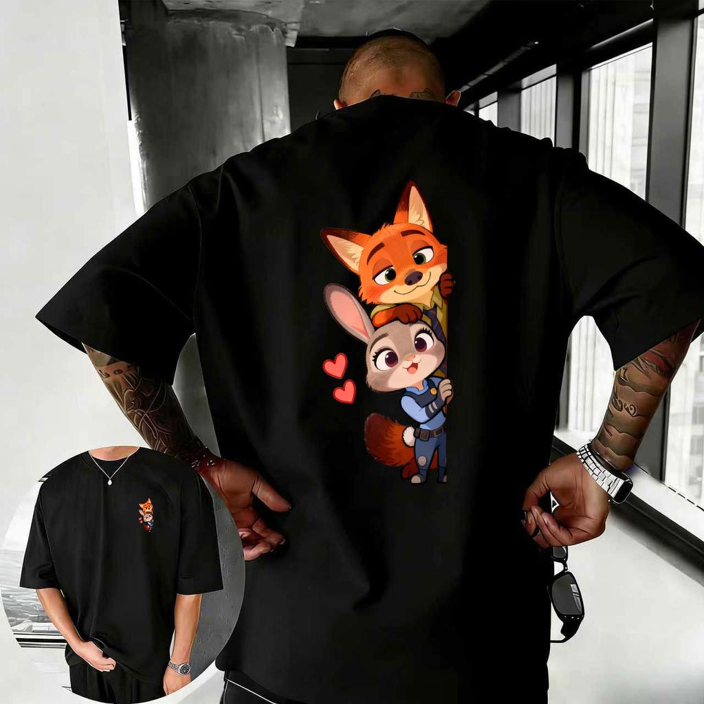 202526 Summer Disney Zootopia Cartoon Hip Hop Pattern 100 Cotton Printed Tshirt New Animation Fashion Sports Mens Tshirt