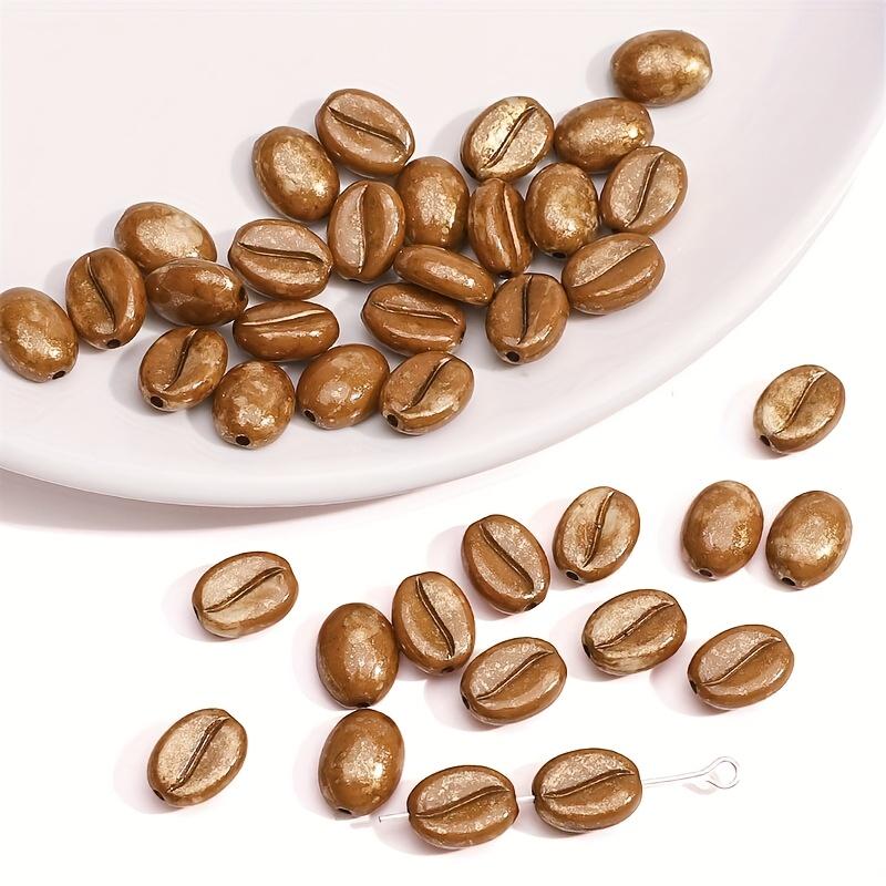 60pcs Vintage Acrylic Coffee Bean Beads, Multicolor Imitation Coffee Pods with Golden Piercing Details for DIY Jewelry Making – Ideal for Bracelets