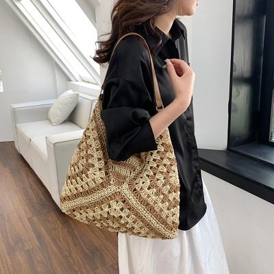 Summer Hollow Straw Beach Bag Handmade Woven Shoulder Bag Raffia Rattan Shopping Travel Bag Bohemian Braided Handbag Casual Tote