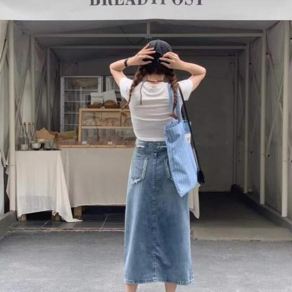 New Arrivals Open Run Women Casual Daily Spring Long Skirt Denim Stretch