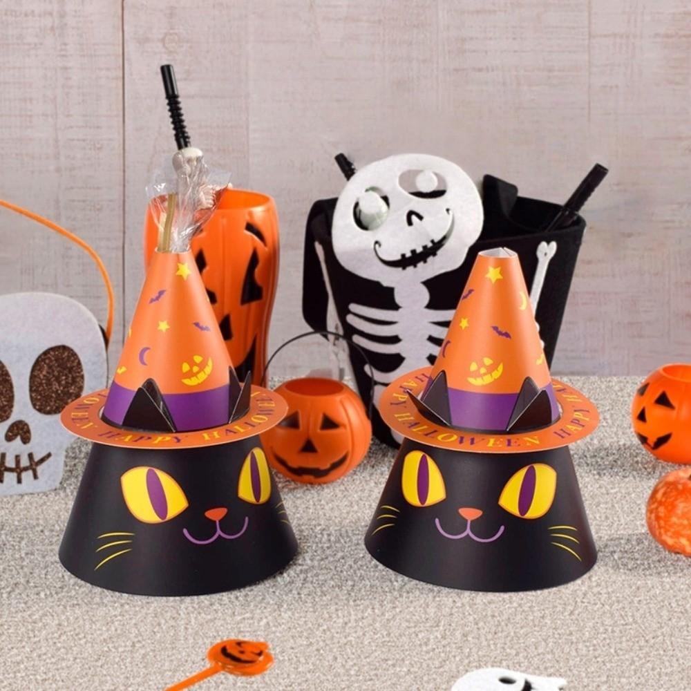 10pcs Pumpkin Halloween Candy Gift Box Ghost House Hollow Window Candy Packaging Box Black Cat Cartoon Cookie Box Bakery
