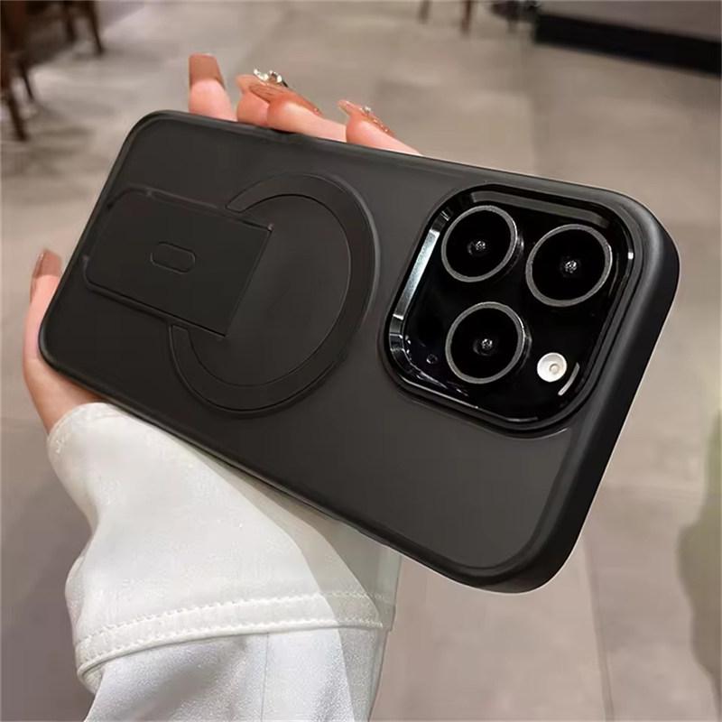 

Складная подставка-держатель Магнитный матовый чехол для iPhone 17 16 15 14 Plus 13 12 11 Pro Max для беспроводной зарядки MagSafe Противоударный чехол iPhone 17 Pro Max чёрный