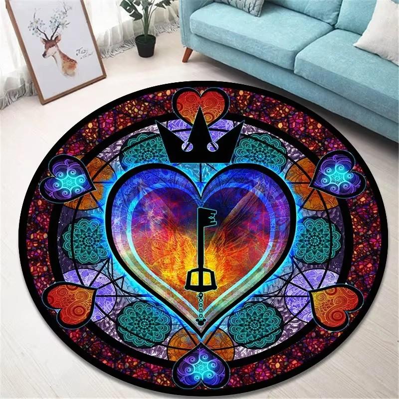 Cartoon Kingdom Hearts Printed Round Carpet Living Room Bedroom Non -slip Carpet Floor Mats Bedroom Decor Birthday Gift