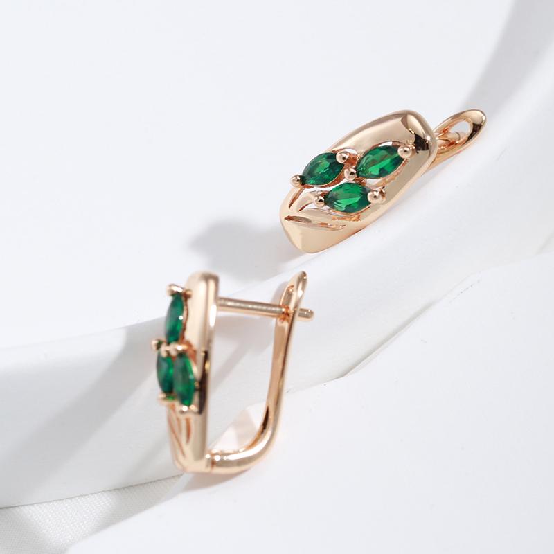 Kinel Green Leaf Zircon Vintage kvinners øredobber med rosa gullfarge