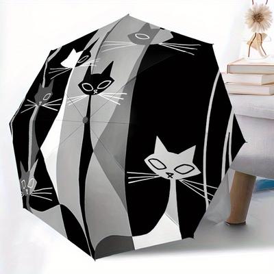 1pc Cat Pattern Automatic Open/close, All-Season Portable Folding Umbrella, Travel, Everyday, Formal Events - Compact Luxury Parasol, Outdoor Accessor