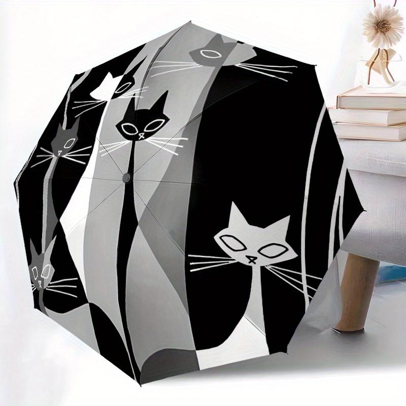 1 pz Ombrello Pieghevole Portatile, Stagione Unica, Apertura/Chiusura Automatica, Motivo Gatto, per Viaggi, Uso Quotidiano, Eventi Formali - Compatto, Lusso, Parapioggia, Accessorio da Esterno