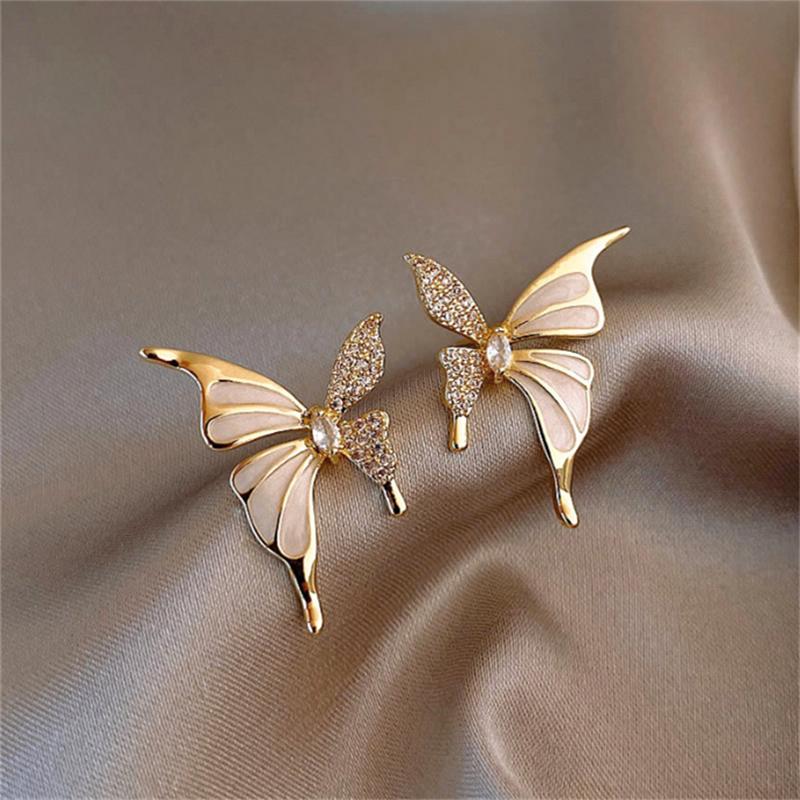 Elegant Zircon Butterfly Stud Earrings For Women Autumn Winter Fashion Jewelry Gift Sweet Metal Luxury