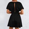 Women’s Fashionable Casual V Neck Dress with Short Sleeve Loose Fit and Waistband Design for Elegant Everyday Wear