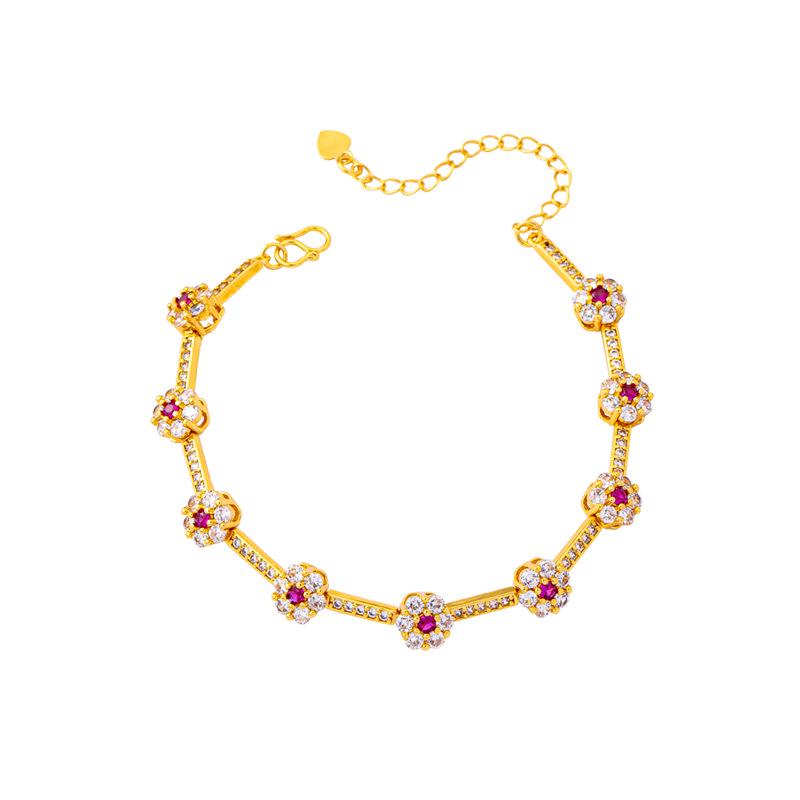 Luxurious Vietnamese Sand Gold Beaded Women's Diamond Flower Minimalist Bracelet