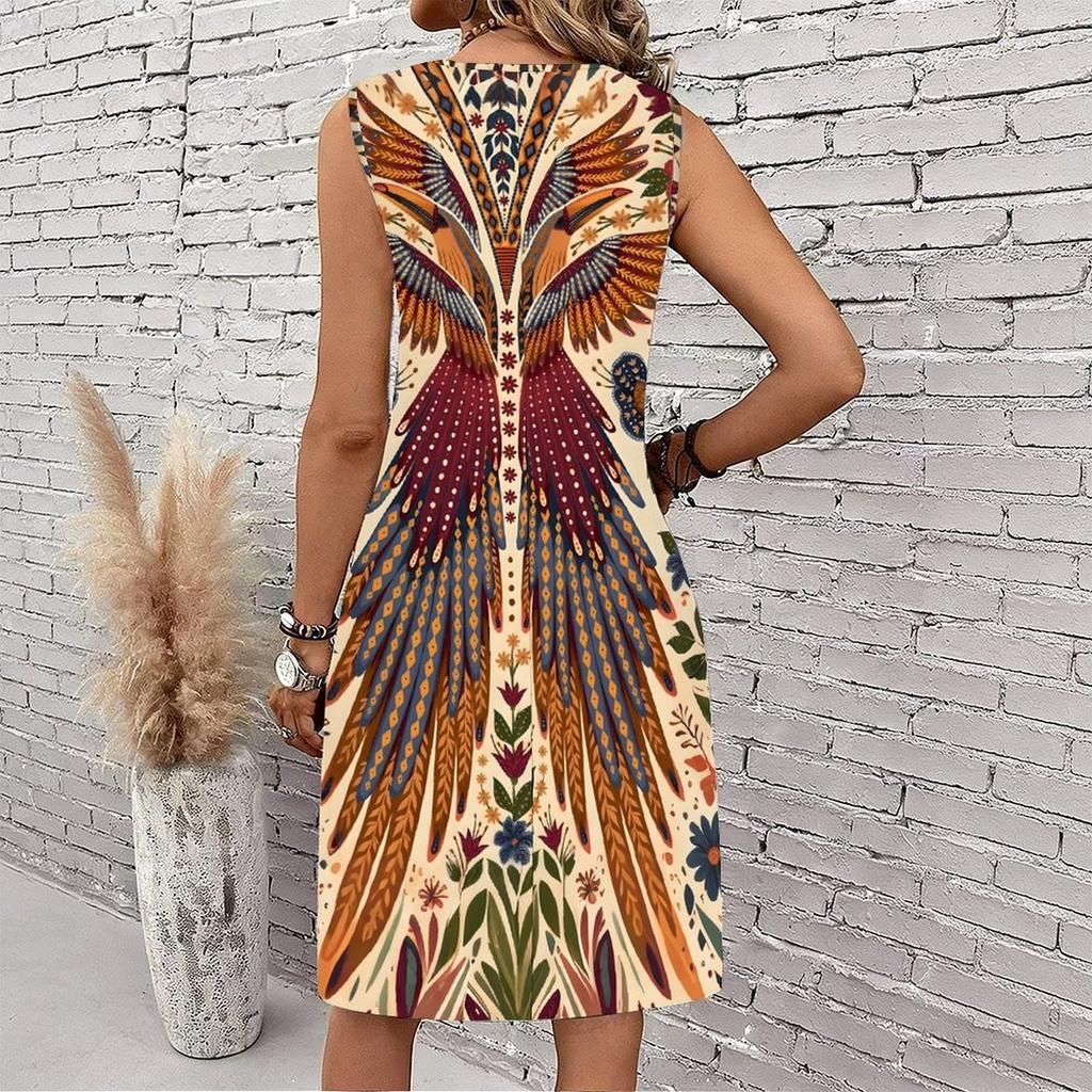 Plus Size V Neck Sleeveless Quiet Bamboo Forest Water Stream Scenery Print For Daily Summer Wear