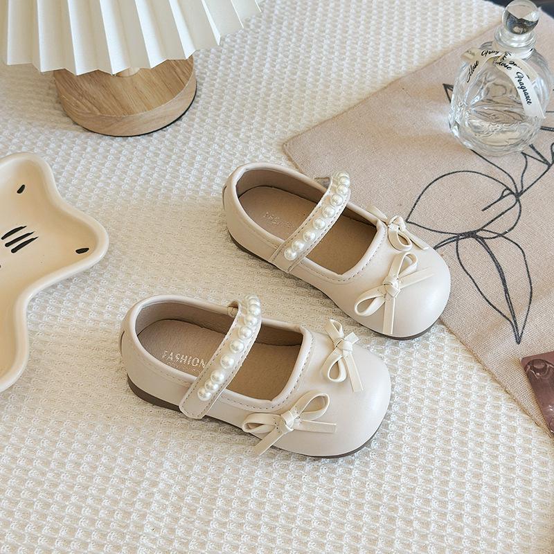 Girls' Spring Pearl Bow Mary Jane Princess Shoes