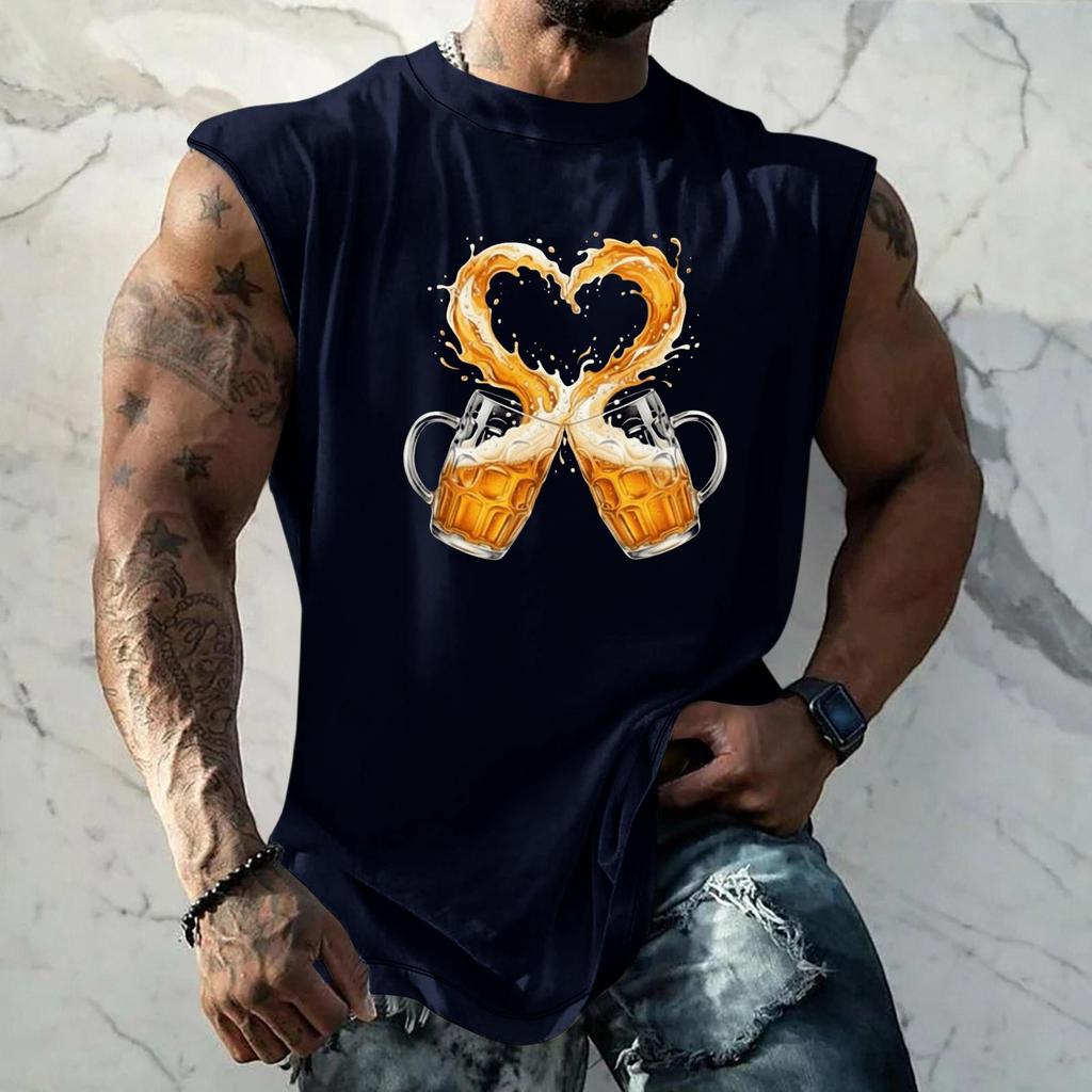 Men Sleeveless Tank Top Loose Fit Casual Streetwear Summer Muscle Shirt Beer Festival Graphic Print Lightweight Breathable Vest