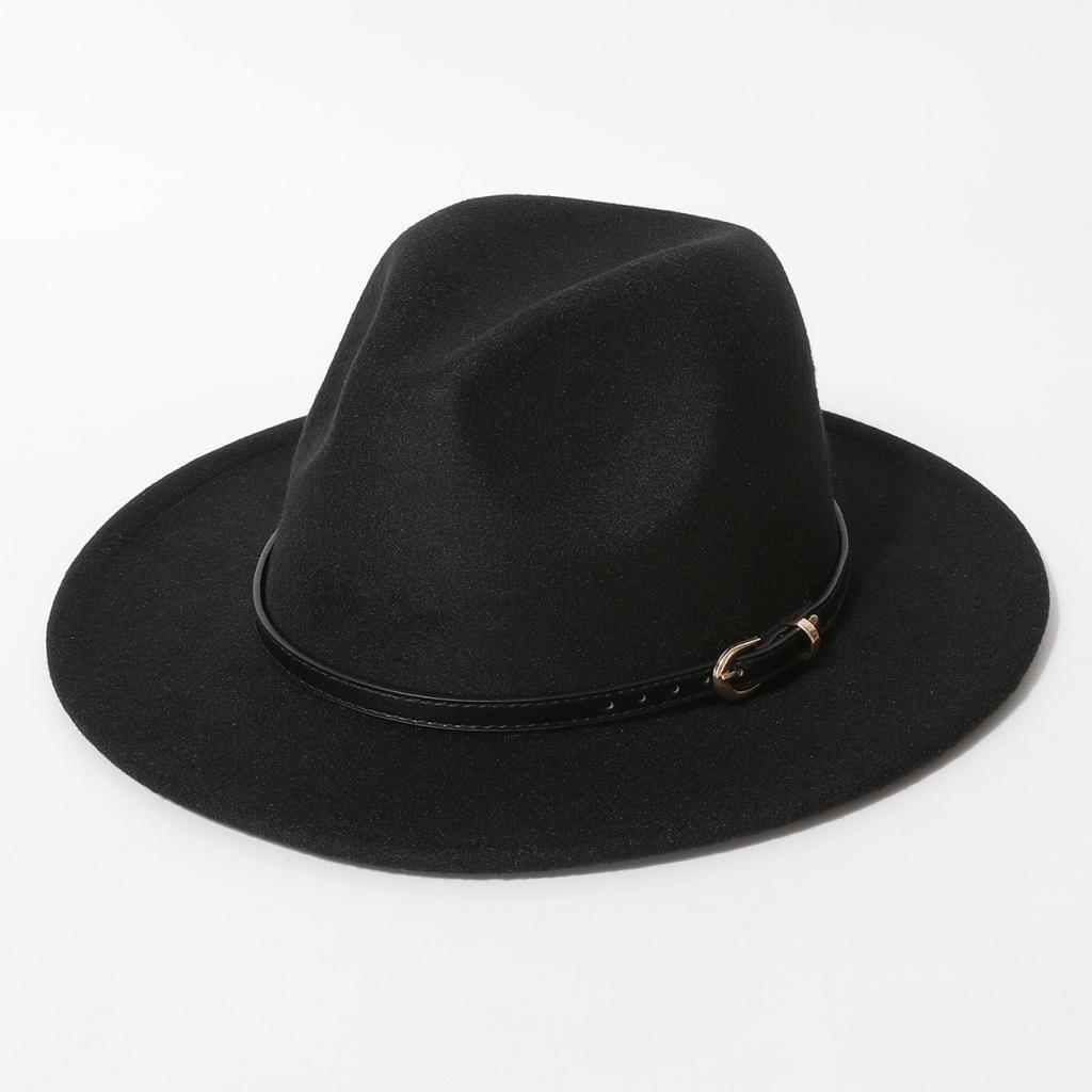 Simple Solid Color Fedora with Belt Buckle, European and American Felt Hat, Parent-child Casual Cowboy Hat, Classic Jazz Hat for Men and Women