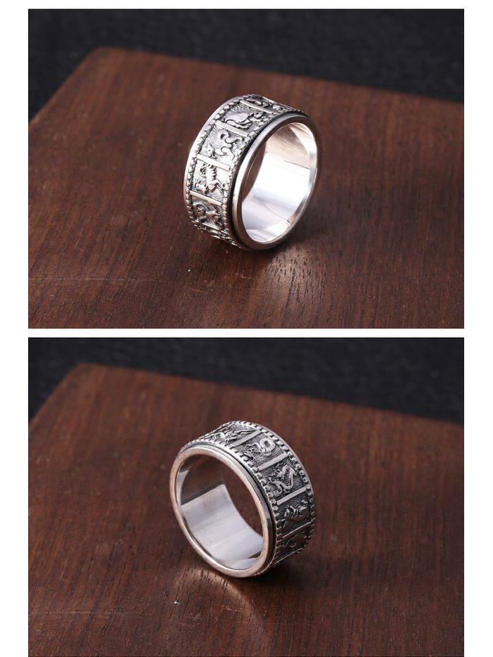 Men's Rotating Index Finger Ring - S925 Sterling Silver, Retro Thai Style, Fashionable Jewelry