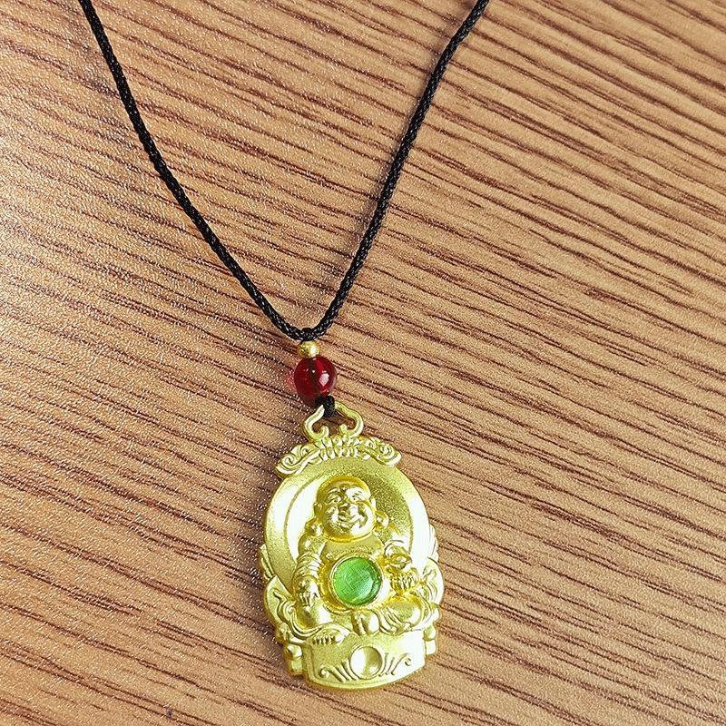 Zinc Alloy Pendant Necklace Auspicious Cloud Decor Border Laughing Monk Statue Charm Jewelry For Daily Wear Gift