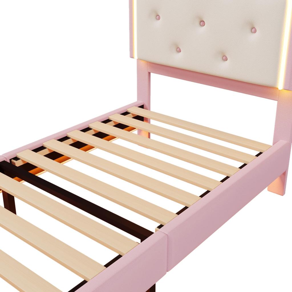Łóżko dziecięce Flieks 90x200 cm z zagłówkiem w kształcie księżniczki, Różowe