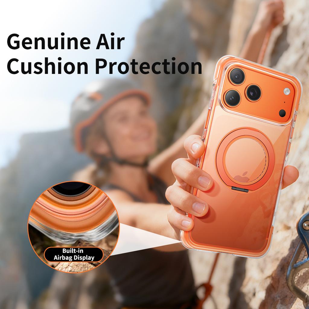 For iPhone 17 Pro Max Case Compatible with MagSafe Rotating Kickstand Clear Acrylic TPU Shockproof Phone Cover