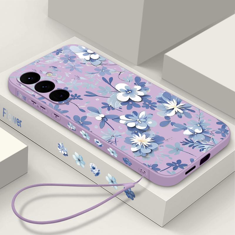 Husă cu șnur cu imprimeu floral pentru Samsung Galaxy S24 S23 S22 Ultra S21 FE A14 A34 A52 A54 A15 A25 A35 A55 5G A16 A56 S25 Plus