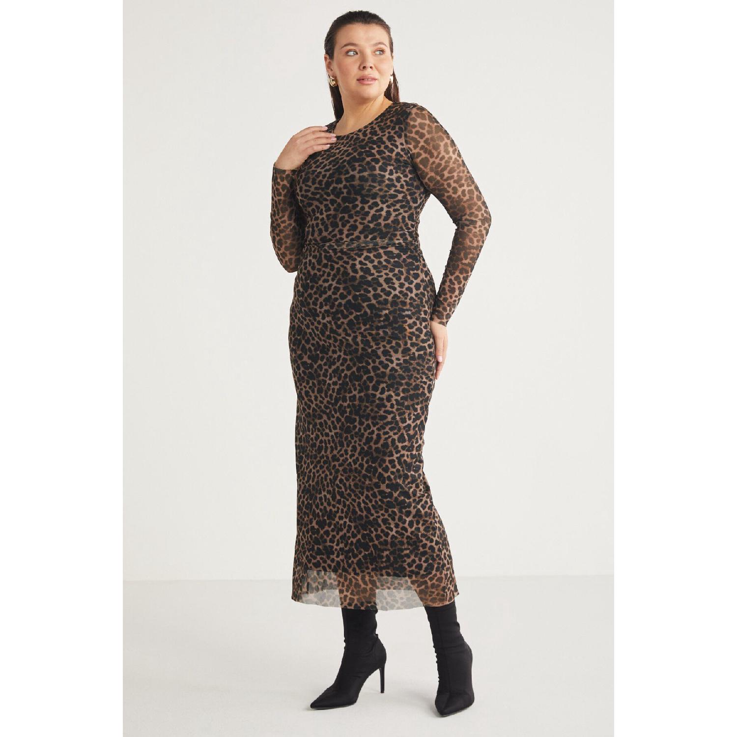 

Nagatabb Female Body Completely Surrounding The Mesh Bike Collar Collar Leopard Pattern Big Size Dress XL чистий