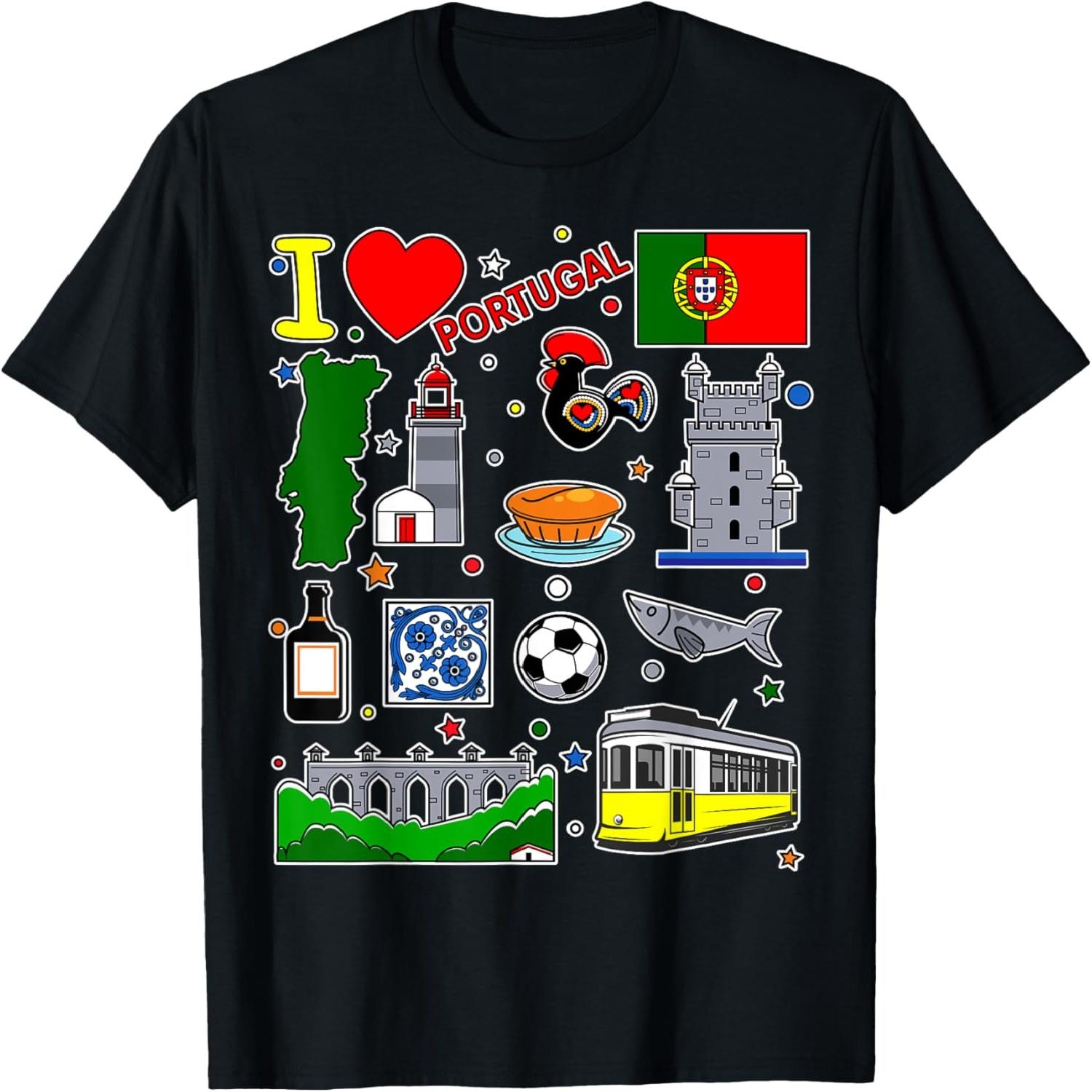 

Португальские ручные рисунки, карта Португалии, культурные иконки Футболка S разноцветный