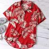 Camisa hawaiana ligera de manga corta con botones y estampado de hojas y solapa para hombre para club