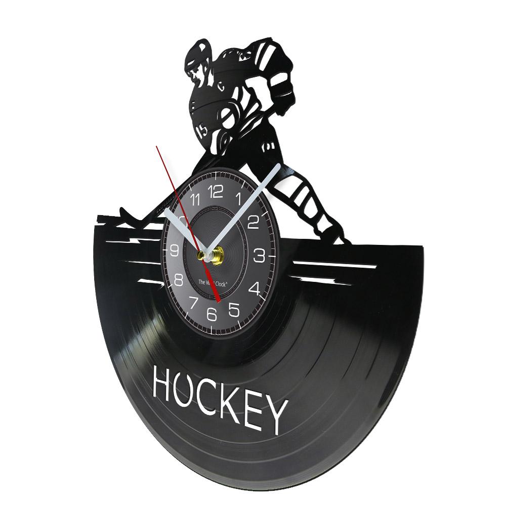Hockey Wall Clock Hockey Player Silhouette Wall Art Home Decor Vinyl Record Wall Clock Vintage Hockey Fans Gift Handmade Artwork