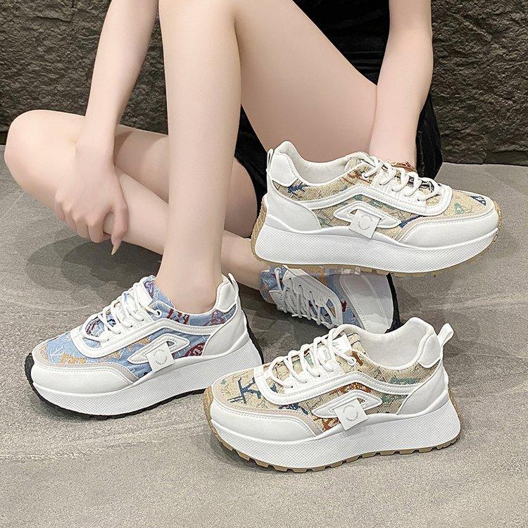 Fashion Muffin Little White Shoes Women's 2025 Spring and Summer New Korean Version Denim Blue Casual Shoes Students Show Feet Small Sports Shoes