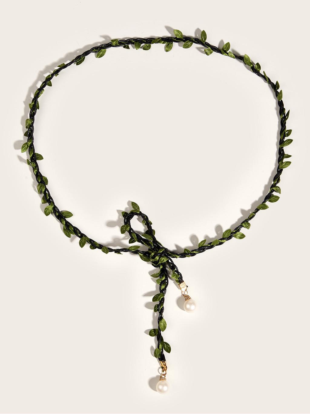 Ethnic Chinese Knot Leaf Tassel Waist Chain Women s Belt Fine Width Fashionable Weaving Craft