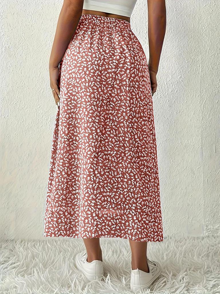 Women's Vintage High Waist Printed Long Skirt with Side Slit - Spring/Summer