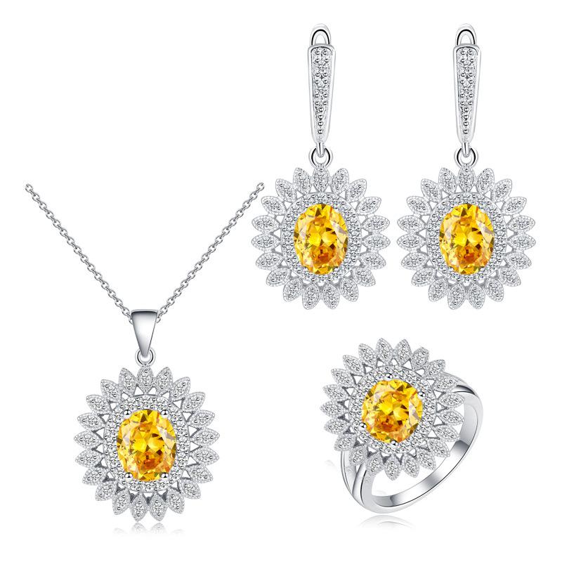 Multi-color Optional, Style Sunflower Set Chain, Bridal Zircon Set, Real Gold Color Retention