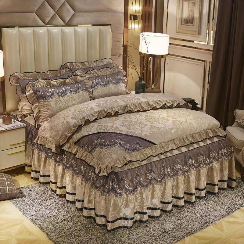 King Size/Queen Size/Twin Size Lace Bed Skirt Quilt Cover Pillowcase Four-piece Set Thickening Warm Bedroom Simple Bedding High Quality Autumn Winter