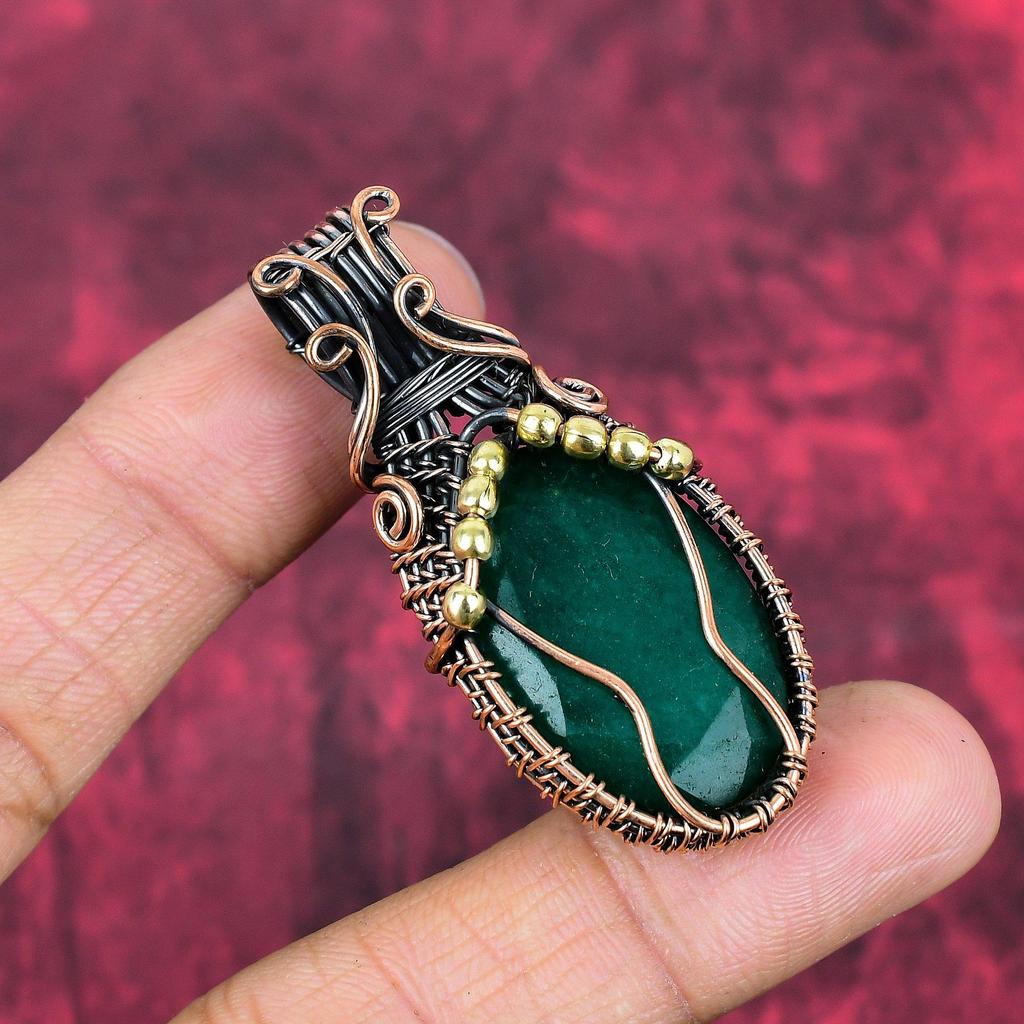 Faceted Zambian Emerald Pendant Copper Wire Wrapped Gemstone Pendant Handmade Pendant Antique Copper Jewelry Gifts for Her Wire Wrap Jewelry