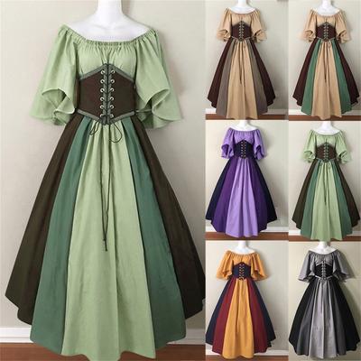 Medieval Vintage Elf Fairy Elven Costume for Women PrinAess Dress Waist Cincher Corset Tube Top Ruffles Gown Dresses