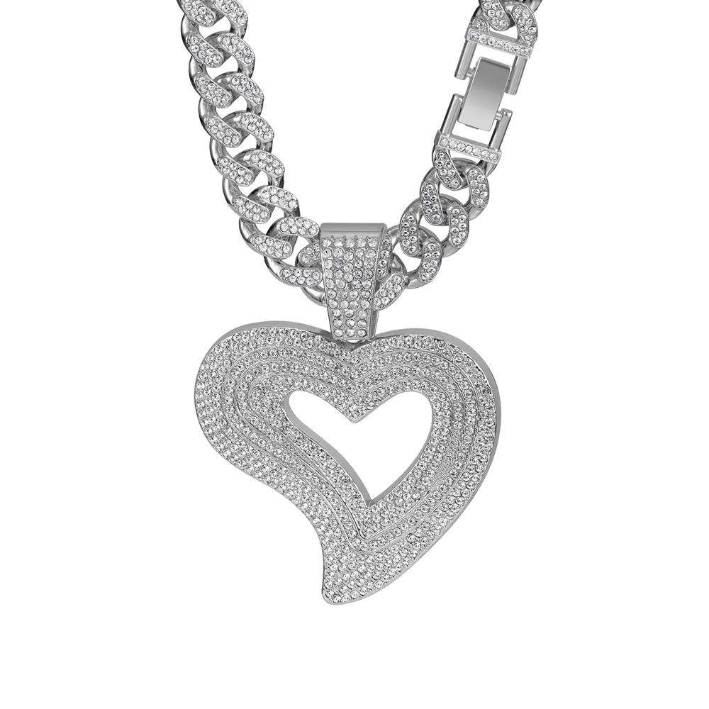 Factory New 13MM Miami Cuban Chain Irregular Love Heart Pendant Necklaces ,Hip-Hop Style Couple For Daily Wear By Men And Women
