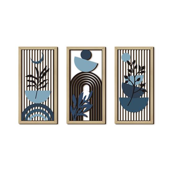 3 Pcs Boho Wood Wall Art Decor Minimalist Plants Geometric Hollow-out Hanging Ornament Abstract Wall Sculptures for Home Living Room Bedroom Kitchen