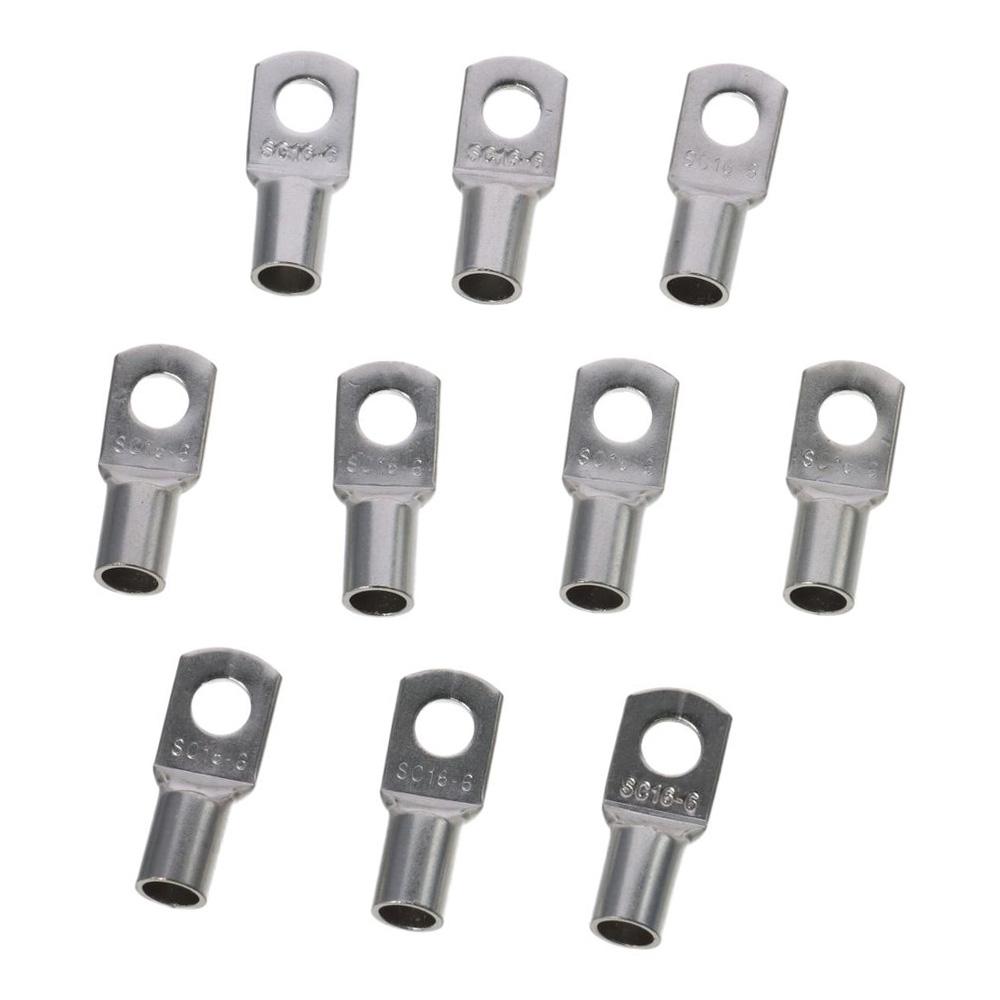 

10Pcs Practical 10AWG SC16-6 Copper Wire Lugs Copper Silver Tone Battery Cable Ends Eyelets Bolt Hole Connectors