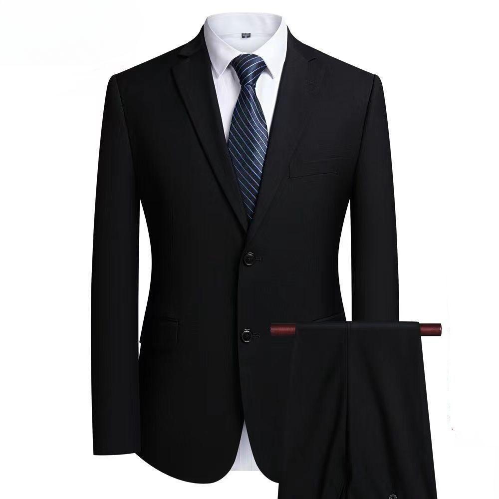 Men's Basic Style 2-Piece Suit: Solid Color Casual & Business Two-Button Blazer with Trousers